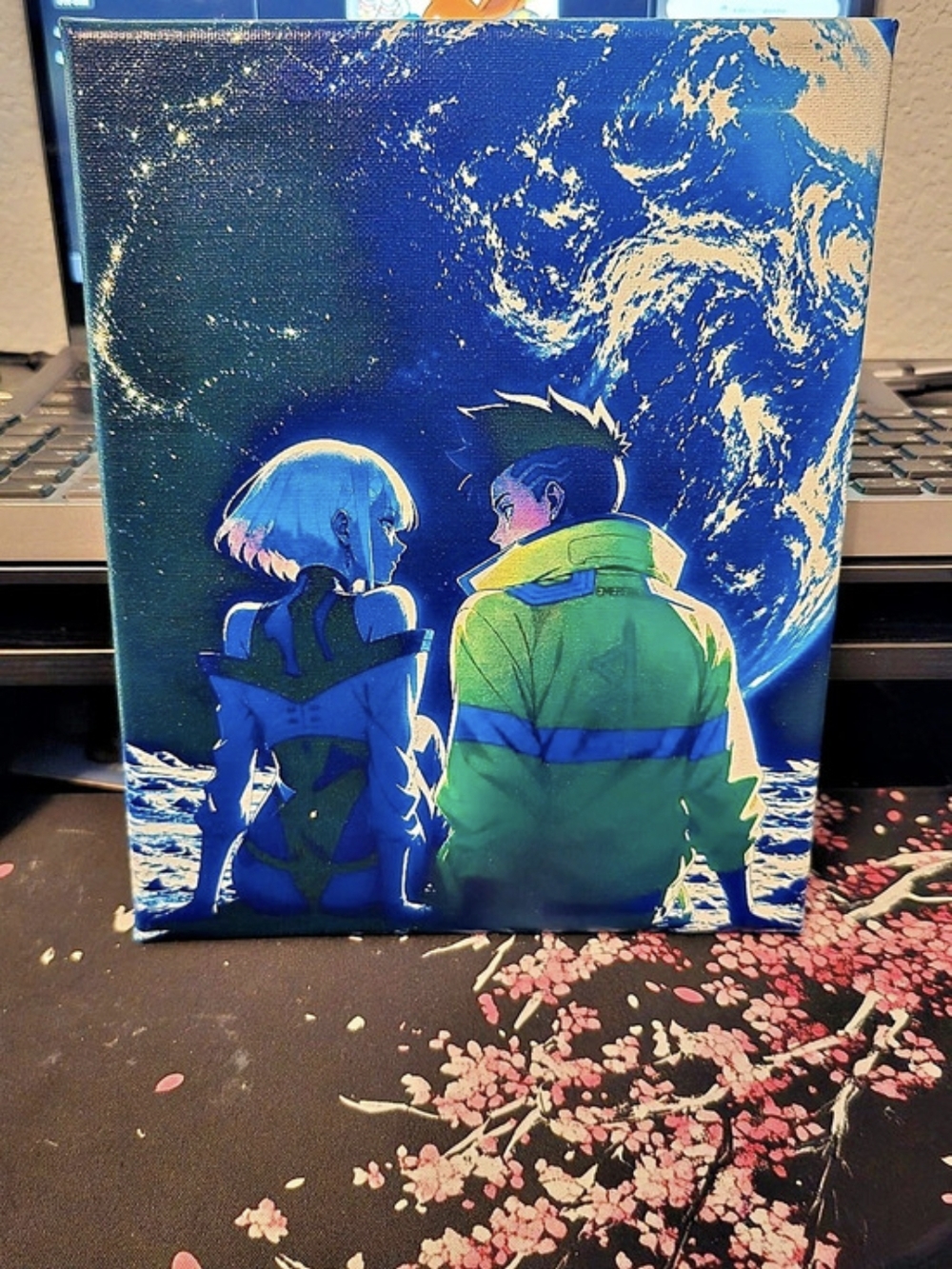 Cyberpunk Edgerunners David and Lucy on Moon Canvas Print Moon Canvas Painting
